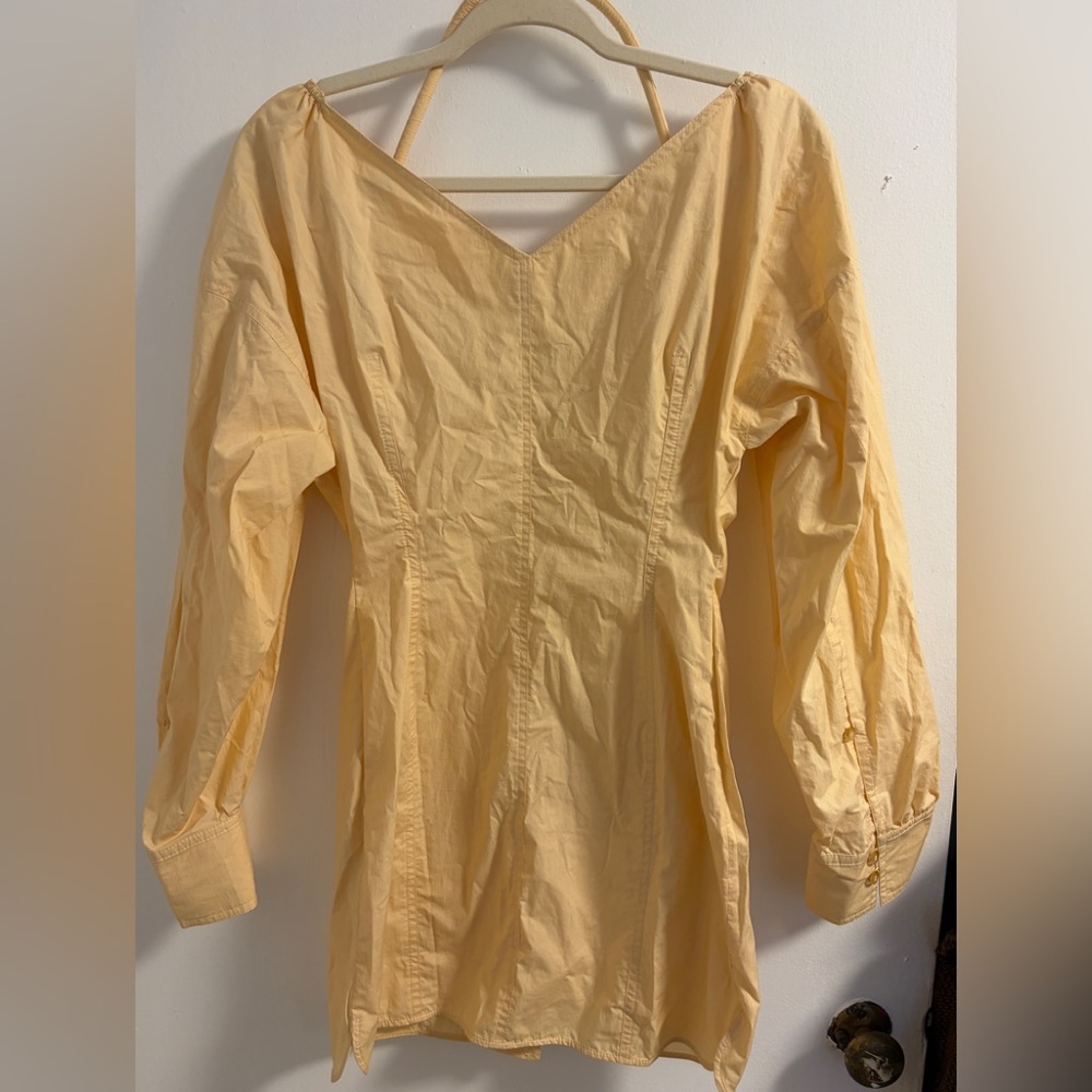 Nanushka Butter Yellow Button-Down Puff Sleeve Mini Dress - size xs - Picture 3 of 4